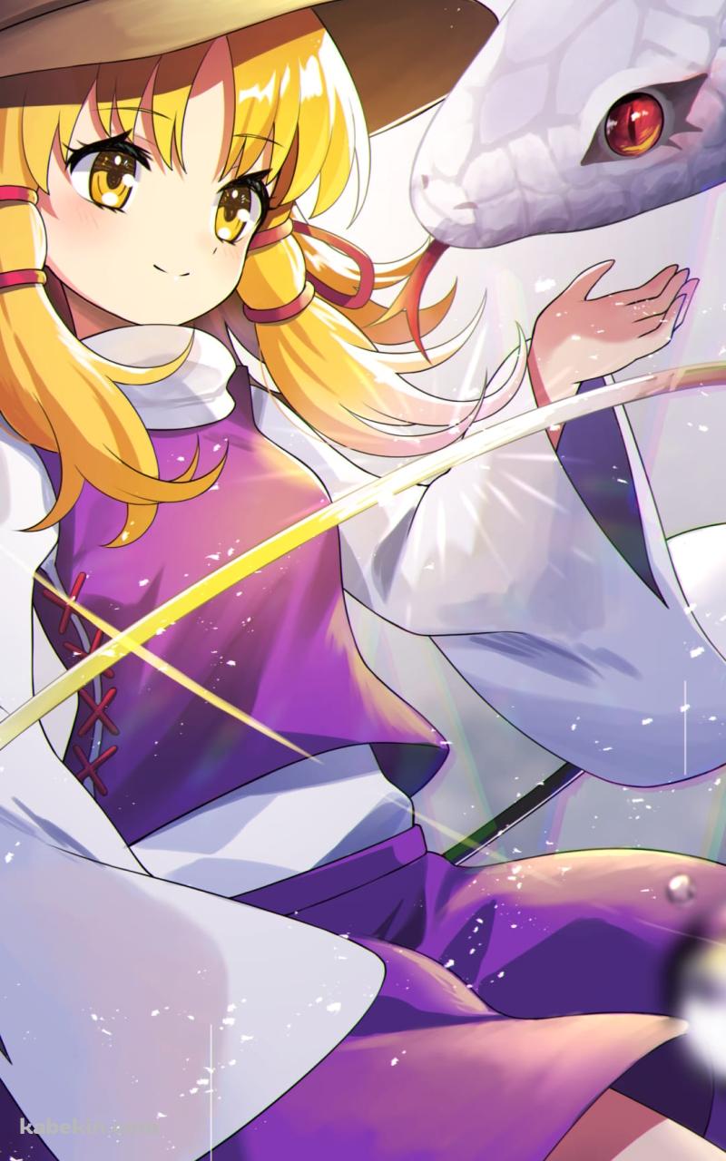 洩矢諏 訪子 (もりや すわこ)と白蛇 / 東方 / ファンアート / イラストのAndroidの壁紙(800px x 1280px) スマホ用