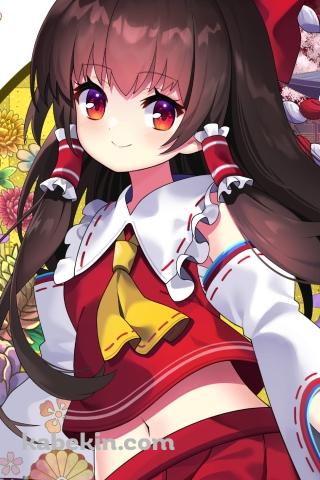 お札を持つかわいい博麗霊夢 / 東方 / ファンアート / イラストのAndroidの壁紙(320px x 480px) スマホ用
