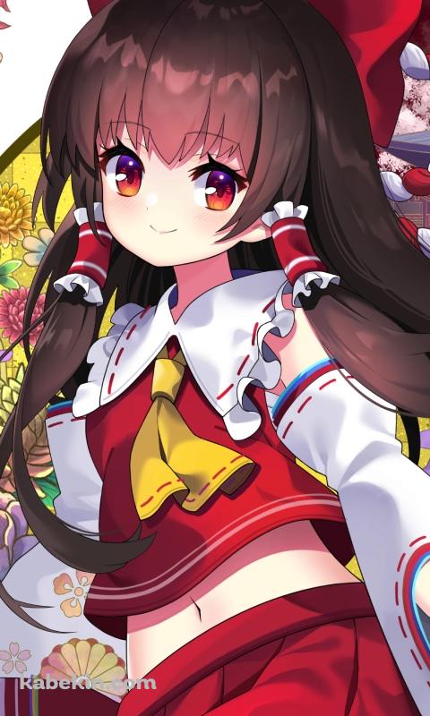 お札を持つかわいい博麗霊夢 / 東方 / ファンアート / イラストのAndroidの壁紙(480px x 800px) スマホ用