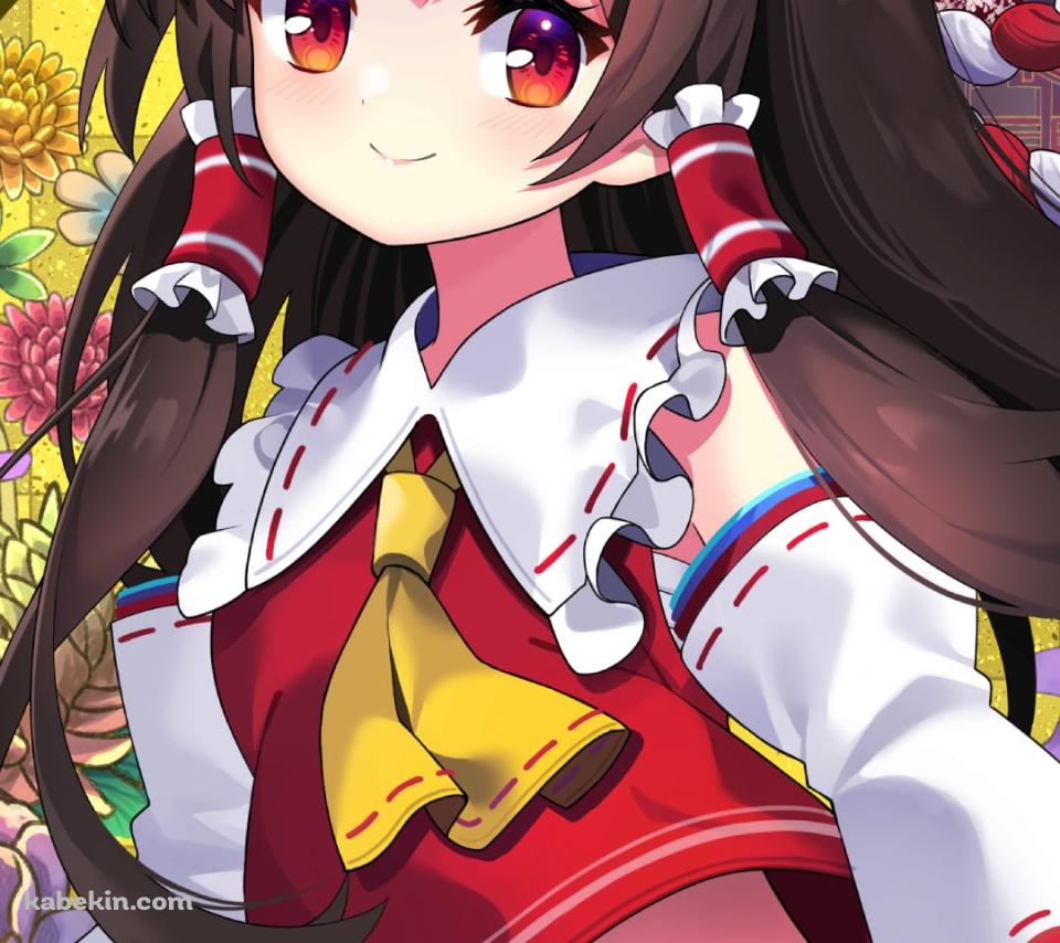 お札を持つかわいい博麗霊夢 / 東方 / ファンアート / イラストのAndroidの壁紙(960px x 854px) スマホ用