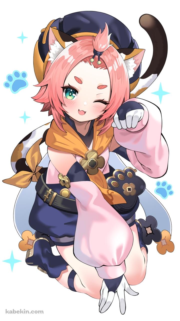 猫のようなポーズをとるかわいいディオナ / 原神 / ファンアート / イラストのAndroidの壁紙(720px x 1280px) スマホ用