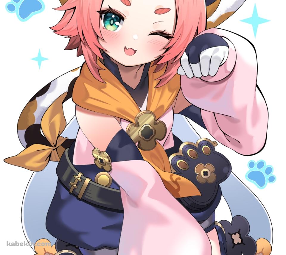 猫のようなポーズをとるかわいいディオナ / 原神 / ファンアート / イラストのAndroidの壁紙(960px x 854px) スマホ用