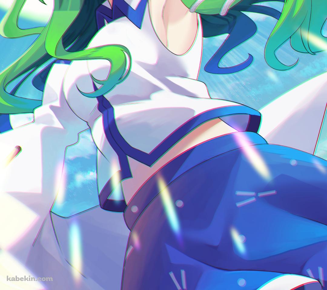 かわいい東風谷早苗（こちや さなえ） / 緑の髪 / 東方風神録 / ファンアート / イラストのAndroidの壁紙(1080px x 960px) スマホ用