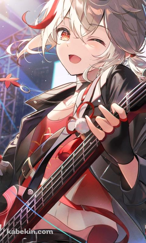 赤いギターを弾く楓原万葉 / 原神のAndroidの壁紙(480px x 800px) スマホ用