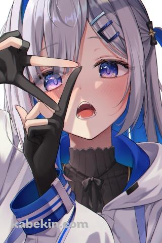 指でポーズを取るかわいい天音かなた / ホロライブ / バーチャルYouTuber / ファンアート / イラストのAndroidの壁紙(320px x 480px) スマホ用