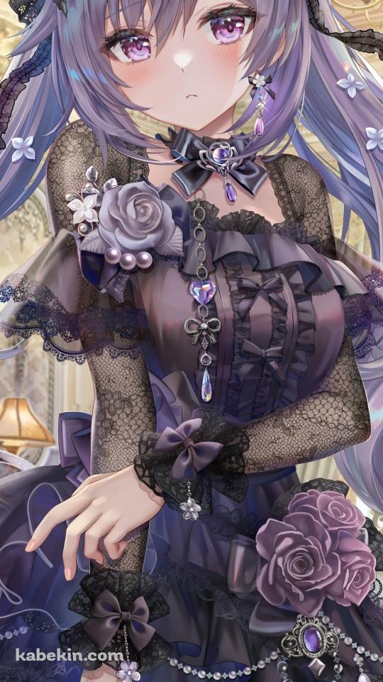 黒いドレスを着て恥ずかしそうな表情の刻晴 / 微笑んでいる甘雨 / 原神のAndroidの壁紙(540px x 960px) スマホ用