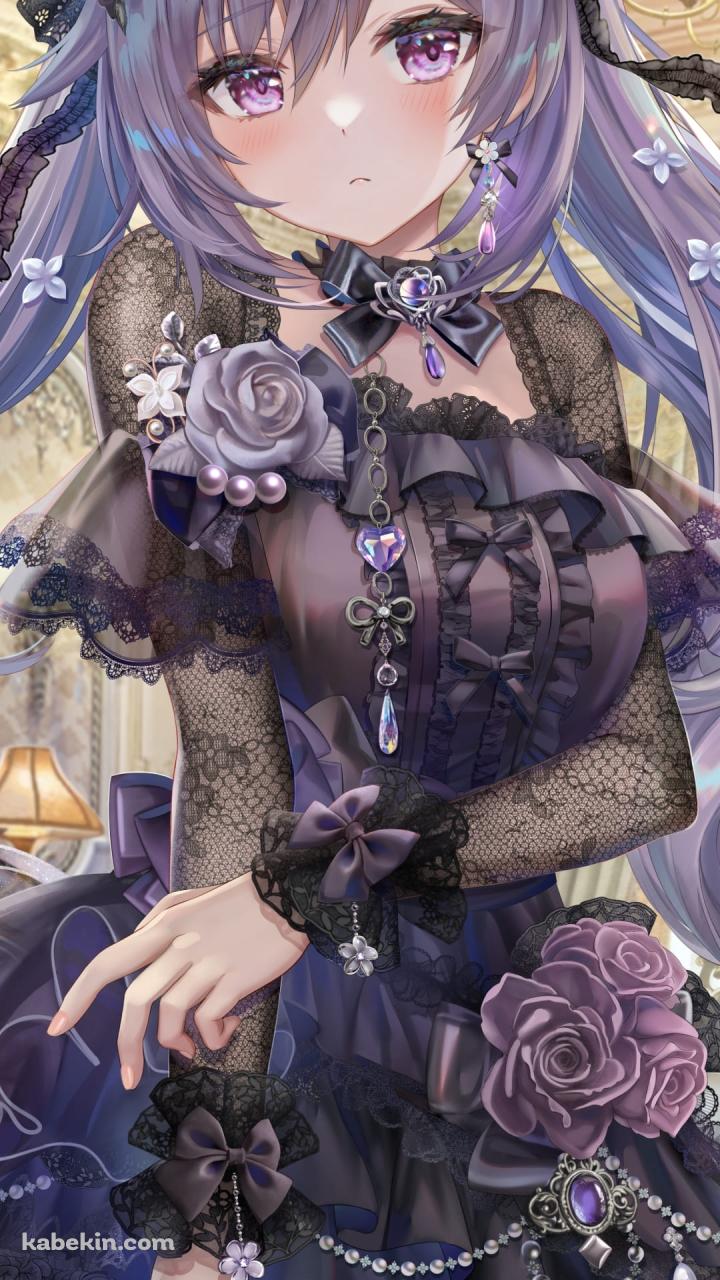 黒いドレスを着て恥ずかしそうな表情の刻晴 / 微笑んでいる甘雨 / 原神のAndroidの壁紙(720px x 1280px) スマホ用