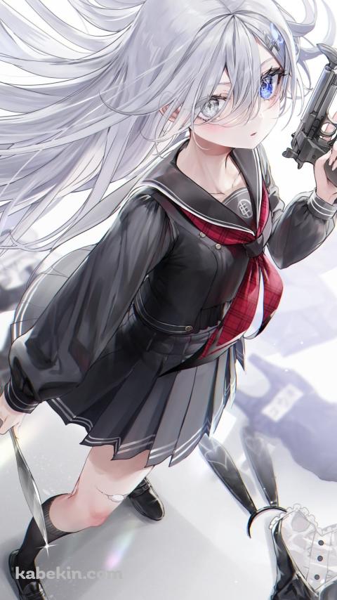 幽鬼 / かっこいい / セーラー服 / 死亡遊戯で飯を食う。 / ファンアート / イラストのAndroidの壁紙(480px x 854px) スマホ用