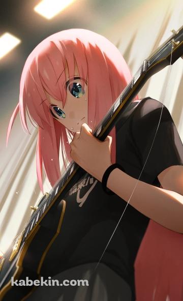 ギターを弾く後藤ひとり / かわいい / ぼっち・ざ・ろっく! / ファンアート / イラストのAndroidの壁紙(360px x 592px) スマホ用