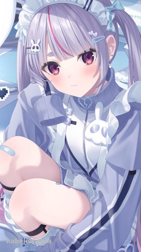 体育座りをするかわいい兎咲ミミ / ぶいすぽっ! / ファンアート / イラストのAndroidの壁紙(480px x 854px) スマホ用