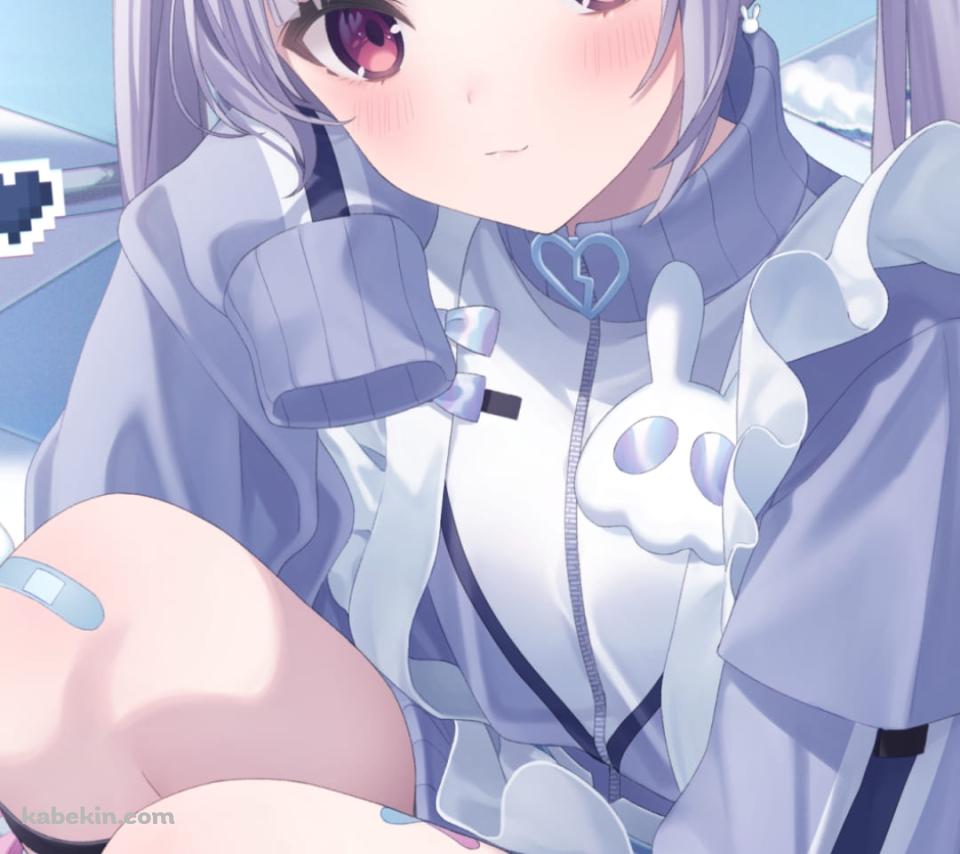 体育座りをするかわいい兎咲ミミ / ぶいすぽっ! / ファンアート / イラストのAndroidの壁紙(960px x 854px) スマホ用