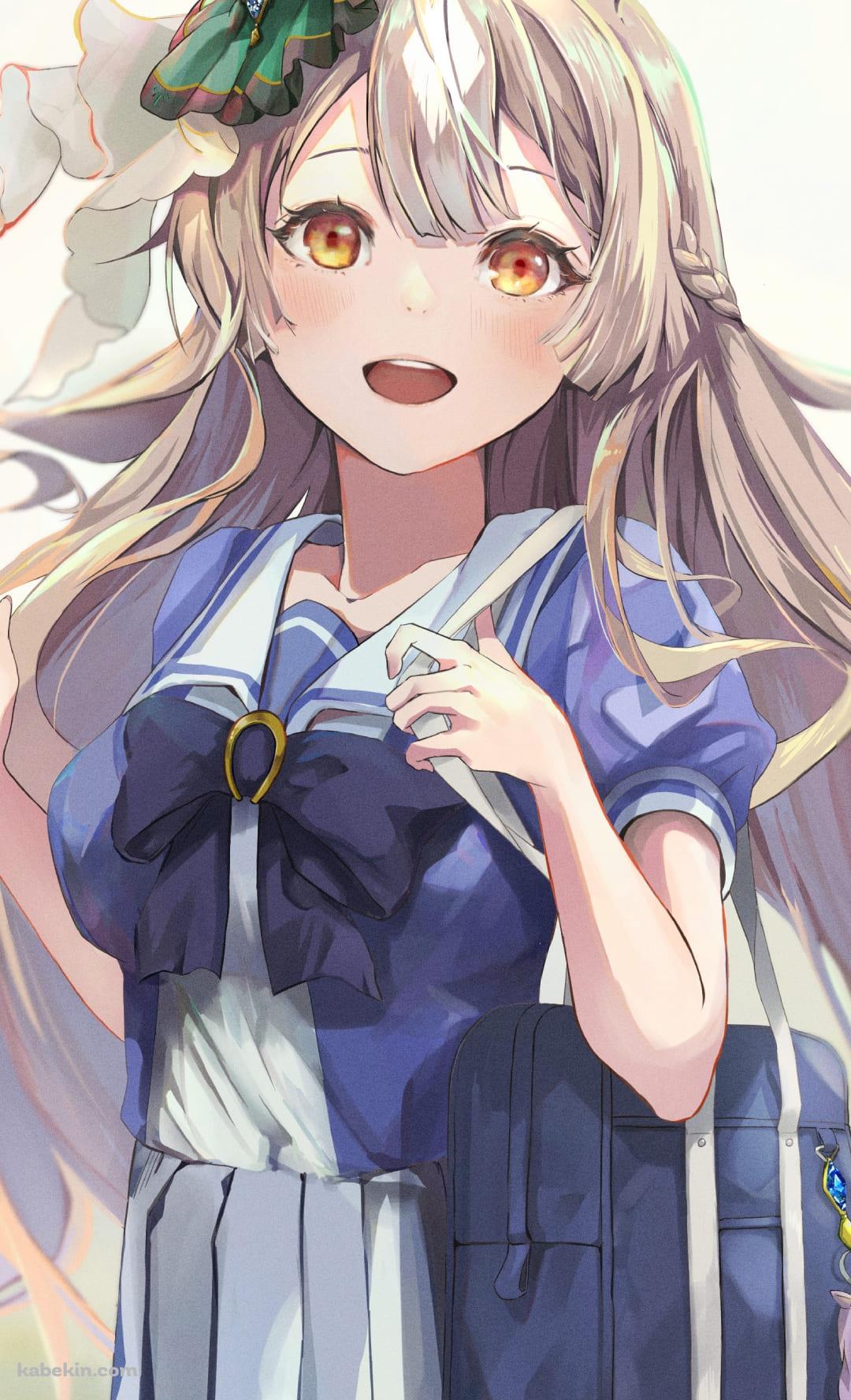 セーラー服を着たかわいいサトノダイヤモンド / メジロマックイーンのストラップ / ウマ娘プリティーダービー / ファンアート / イラストのAndroidの壁紙(1080px x 1776px) スマホ用