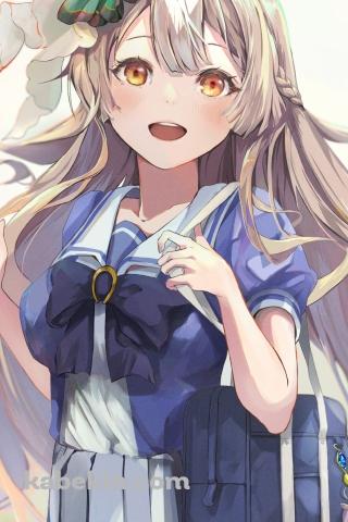 セーラー服を着たかわいいサトノダイヤモンド / メジロマックイーンのストラップ / ウマ娘プリティーダービー / ファンアート / イラストのAndroidの壁紙(320px x 480px) スマホ用