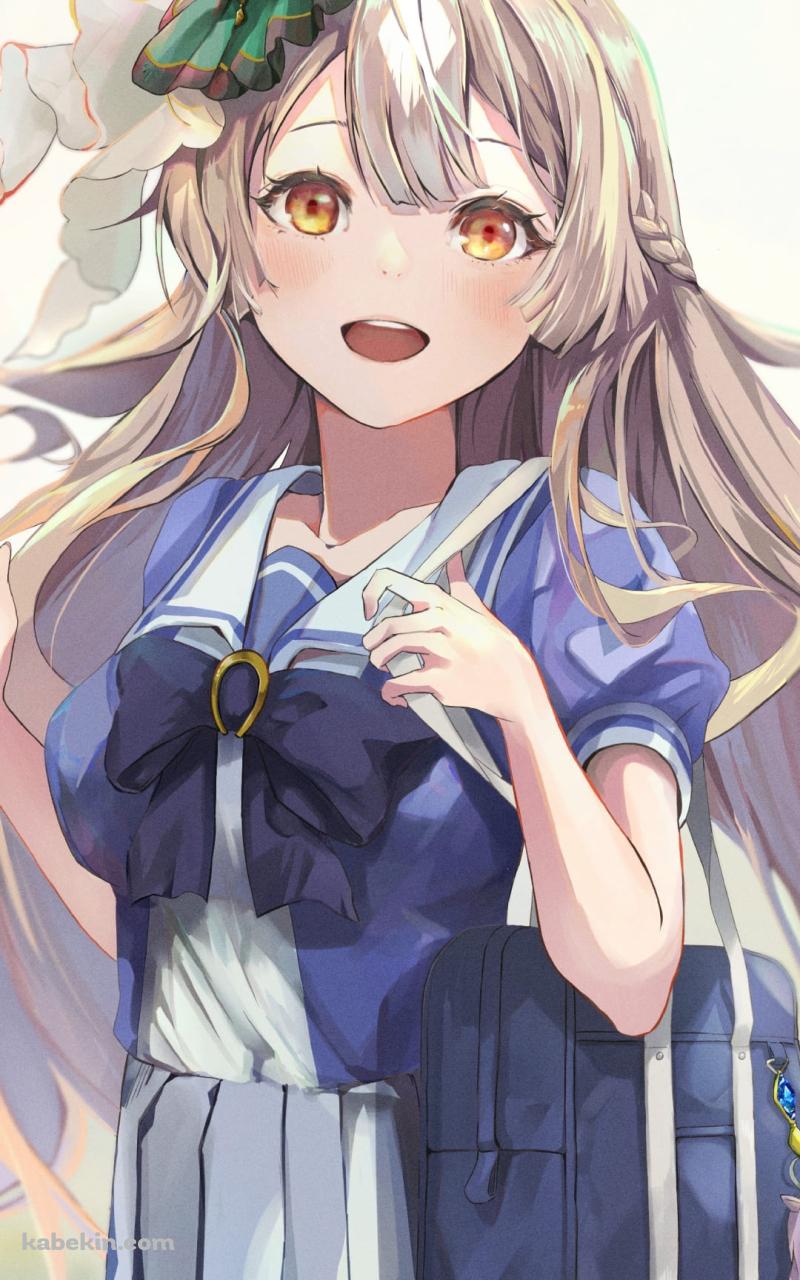 セーラー服を着たかわいいサトノダイヤモンド / メジロマックイーンのストラップ / ウマ娘プリティーダービー / ファンアート / イラストのAndroidの壁紙(800px x 1280px) スマホ用