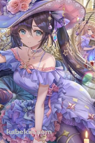 めちゃくちゃかわいいモナとフィッシュル / 蝋燭 / キャンドル / 魔導書 / ランタン / リラックス / 原神 / ファンアート / イラストのAndroidの壁紙(320px x 480px) スマホ用