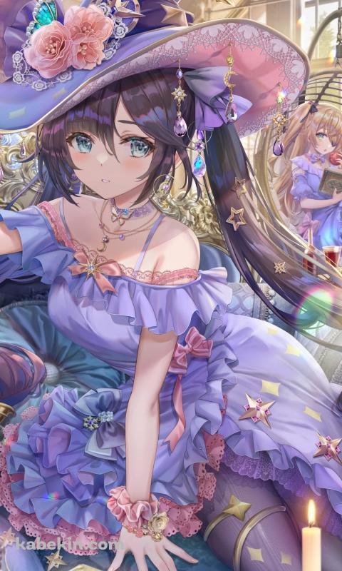 めちゃくちゃかわいいモナとフィッシュル / 蝋燭 / キャンドル / 魔導書 / ランタン / リラックス / 原神 / ファンアート / イラストのAndroidの壁紙(480px x 800px) スマホ用