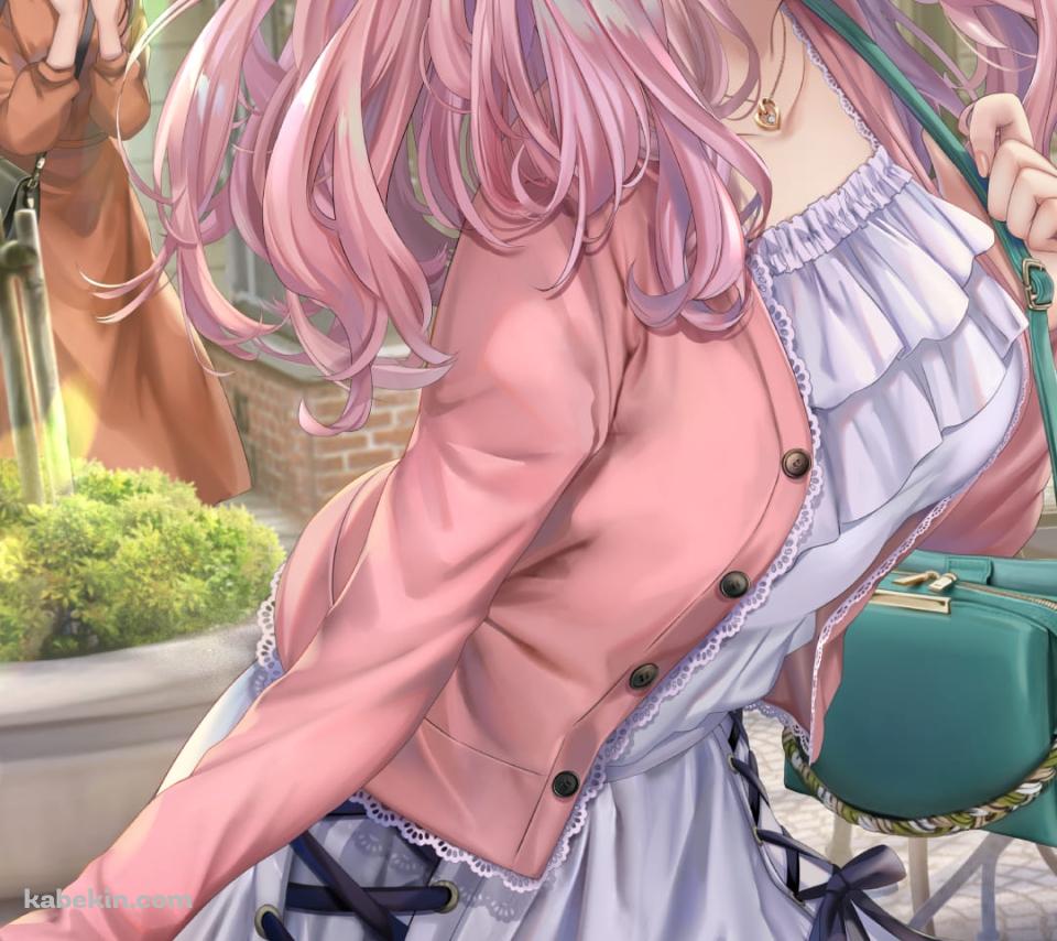 ピンクの洋服を着た藤原千花とオレンジの洋服を着た伊井野ミコ / お出かけ / コーヒーショップ / かわいい / かぐや様は告らせたい～天才たちの恋愛頭脳戦～ / ファンアート / イラストのAndroidの壁紙(960px x 854px) スマホ用