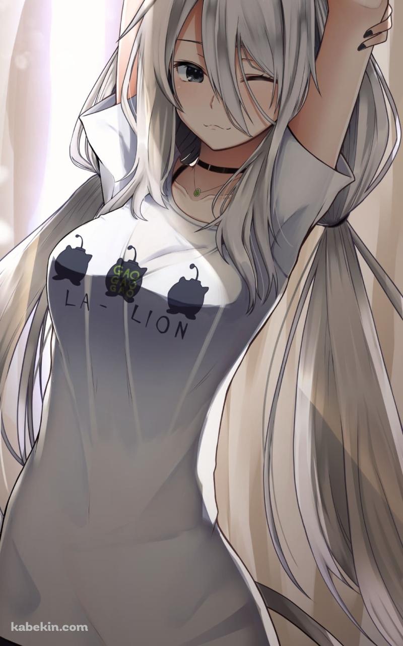 私服で伸びをする獅白ぼたん / ホロライブ / バーチャルYouTuber / ファンアート / イラストのAndroidの壁紙(800px x 1280px) スマホ用