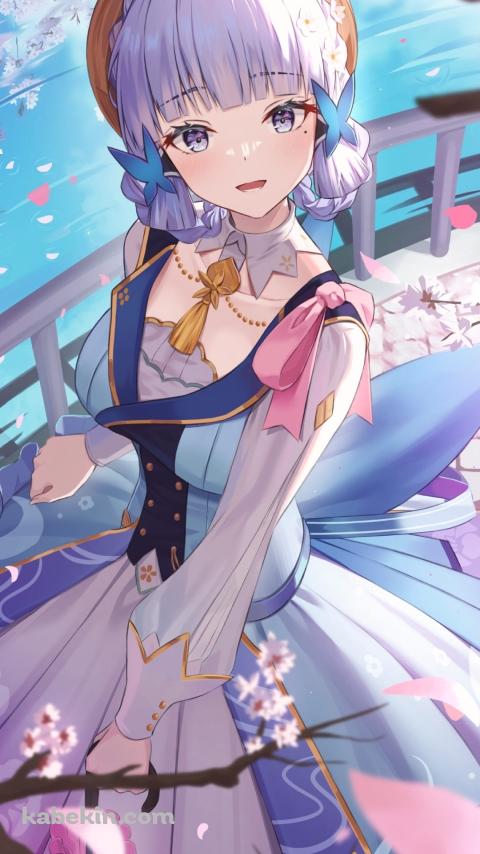 湖と桜と神里綾華 / 綺麗 / 花時に訪れた手紙 / 原神のAndroidの壁紙(480px x 854px) スマホ用
