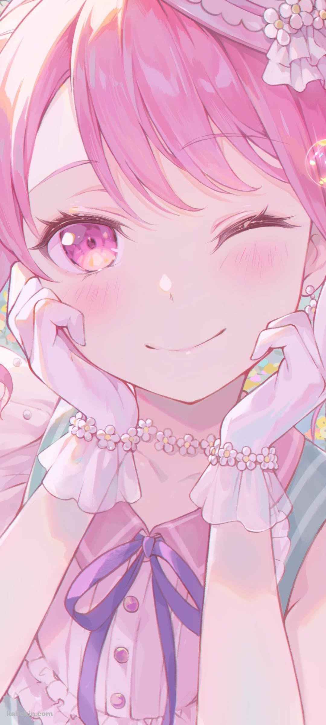 ウィンクをするかわいい丸山彩 / バンドリ！ / BanG_Dream! / ファンアート / イラストのAndroidの壁紙(1080px x 2400px) スマホ用
