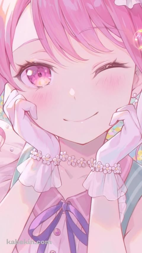 ウィンクをするかわいい丸山彩 / バンドリ！ / BanG_Dream! / ファンアート / イラストのAndroidの壁紙(480px x 854px) スマホ用