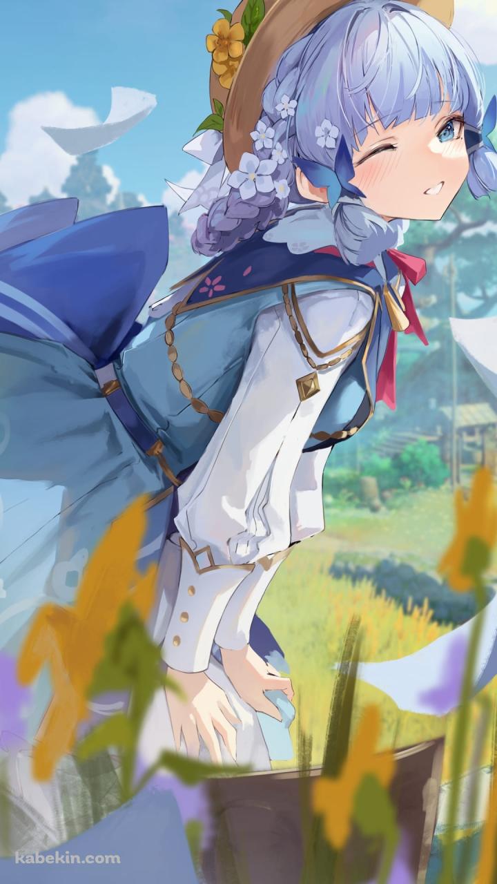 こちらにウィンクをするかわいい神里綾華 / 黄色い花 / 花時に訪れた手紙 / 原神のAndroidの壁紙(720px x 1280px) スマホ用