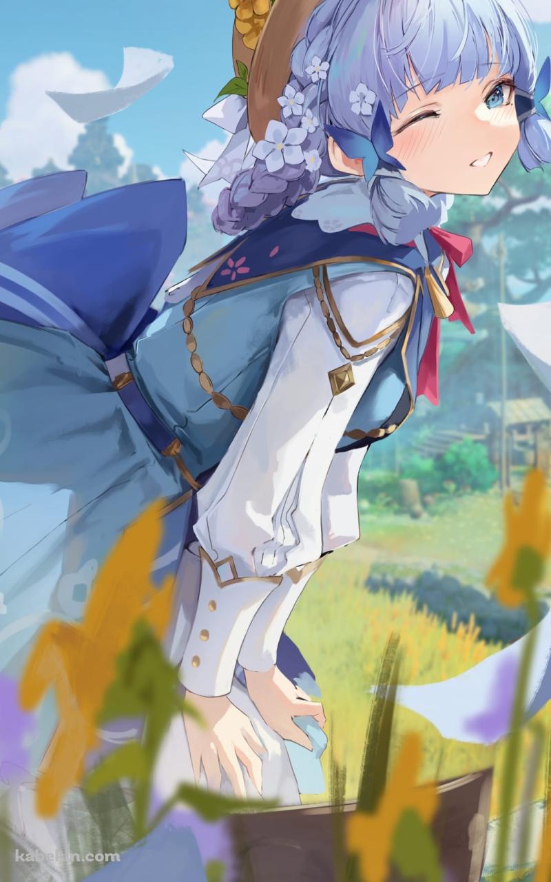 こちらにウィンクをするかわいい神里綾華 / 黄色い花 / 花時に訪れた手紙 / 原神のAndroidの壁紙(800px x 1280px) スマホ用