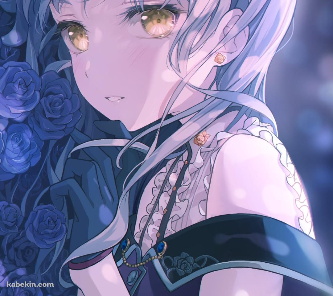 青い薔薇に埋もれる湊友希那(みなと ゆきな）/ バンドリ！ / BanG_Dream! / ファンアート / イラストのAndroidの壁紙(1080px x 960px) スマホ用