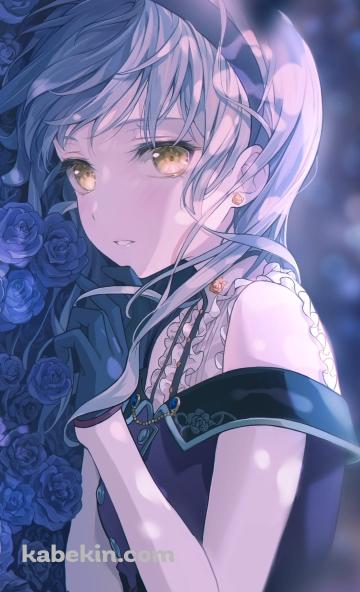 青い薔薇に埋もれる湊友希那(みなと ゆきな）/ バンドリ！ / BanG_Dream! / ファンアート / イラストのAndroidの壁紙(360px x 592px) スマホ用