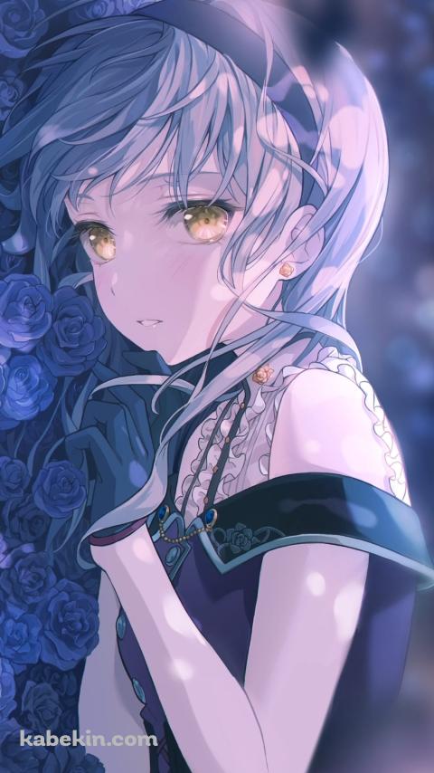 青い薔薇に埋もれる湊友希那(みなと ゆきな）/ バンドリ！ / BanG_Dream! / ファンアート / イラストのAndroidの壁紙(480px x 854px) スマホ用