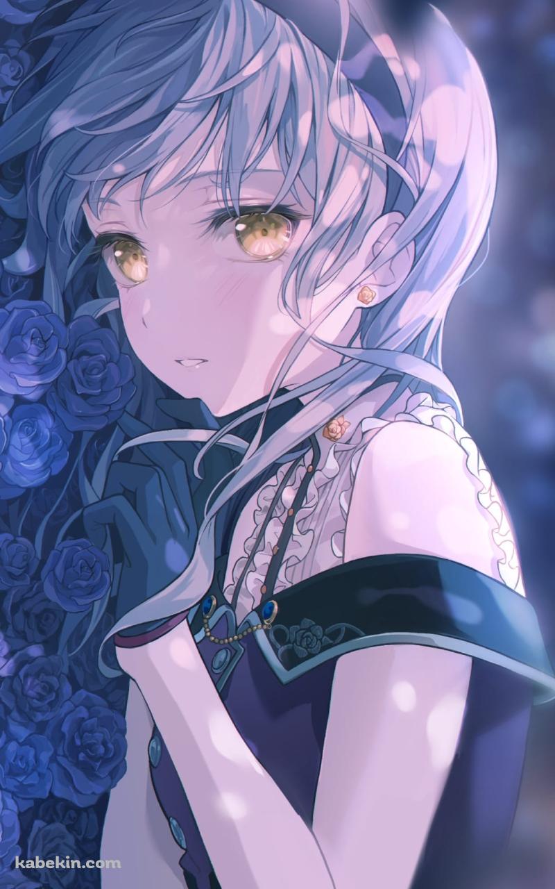 青い薔薇に埋もれる湊友希那(みなと ゆきな）/ バンドリ！ / BanG_Dream! / ファンアート / イラストのAndroidの壁紙(800px x 1280px) スマホ用