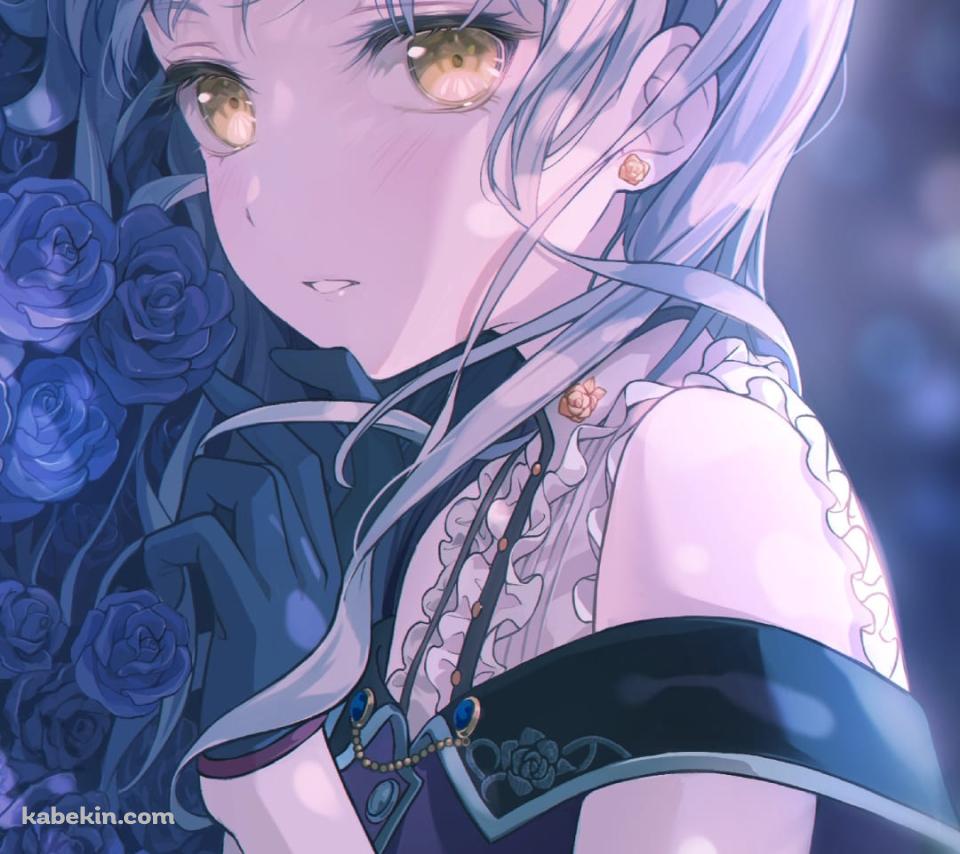 青い薔薇に埋もれる湊友希那(みなと ゆきな）/ バンドリ！ / BanG_Dream! / ファンアート / イラストのAndroidの壁紙(960px x 854px) スマホ用