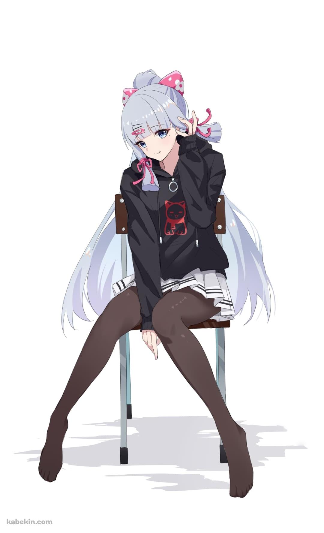 椅子に座るかわいい神里綾華 / 原神のAndroidの壁紙(1080px x 1776px) スマホ用