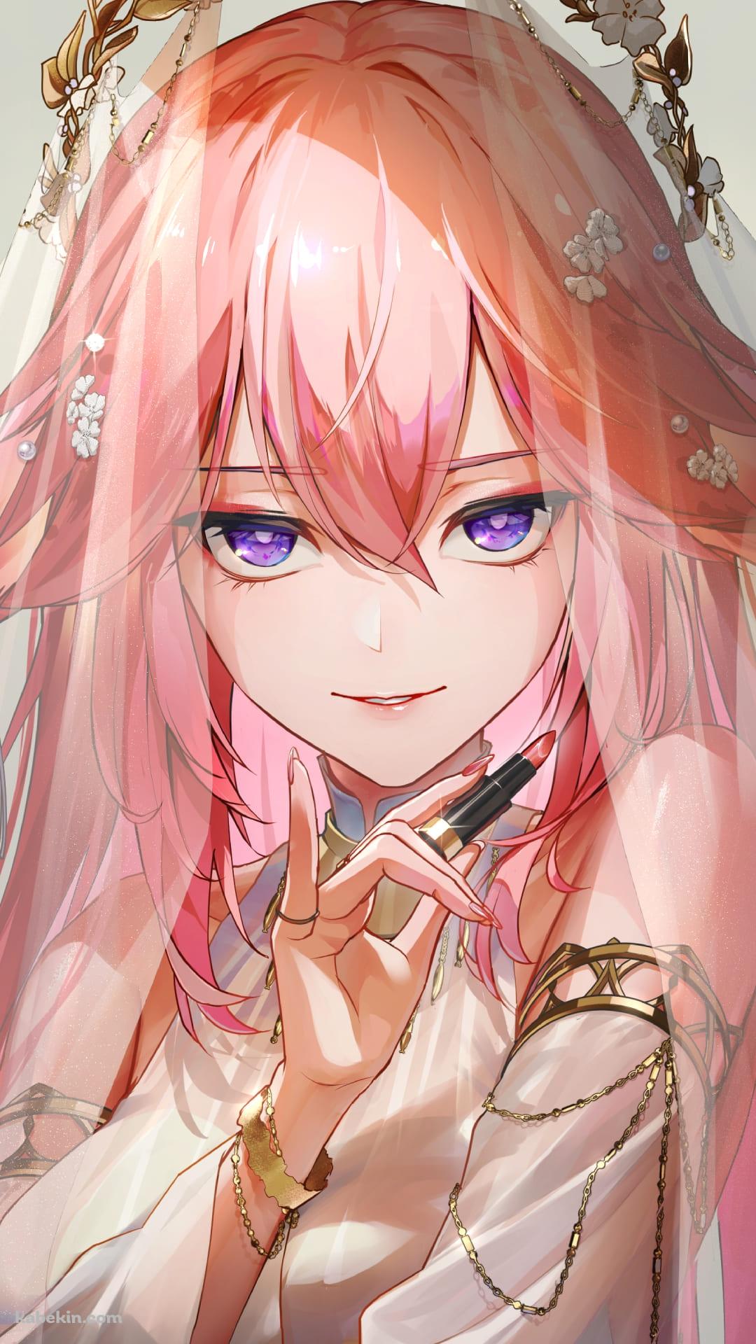 口紅を塗る綺麗な八重神子 / 原神のAndroidの壁紙(1080px x 1920px) スマホ用