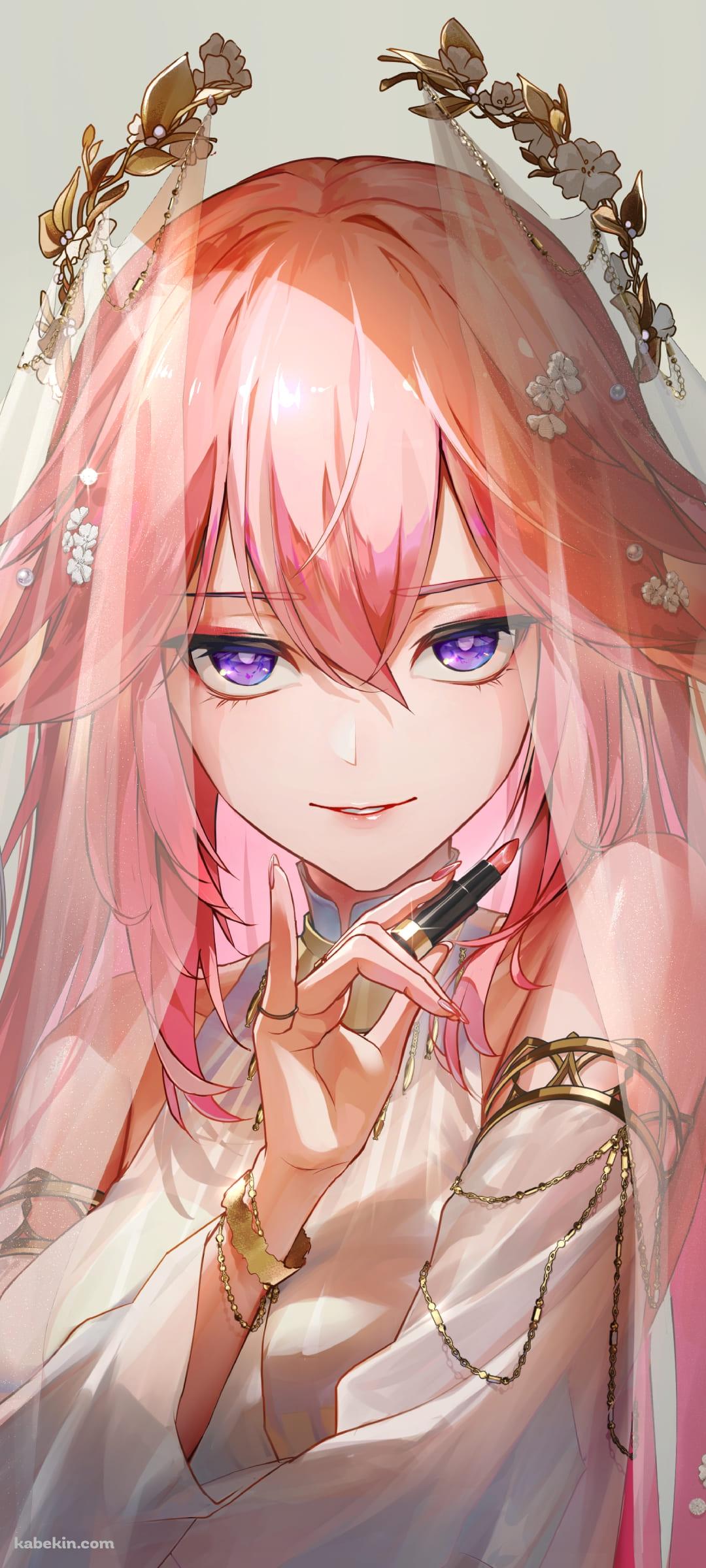 口紅を塗る綺麗な八重神子 / 原神のAndroidの壁紙(1080px x 2400px) スマホ用