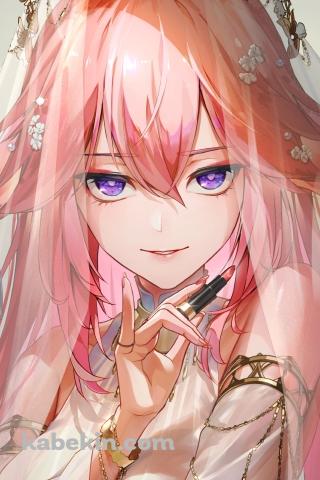 口紅を塗る綺麗な八重神子 / 原神のAndroidの壁紙(320px x 480px) スマホ用