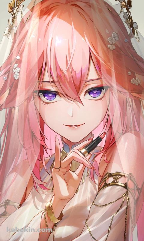 口紅を塗る綺麗な八重神子 / 原神のAndroidの壁紙(480px x 800px) スマホ用