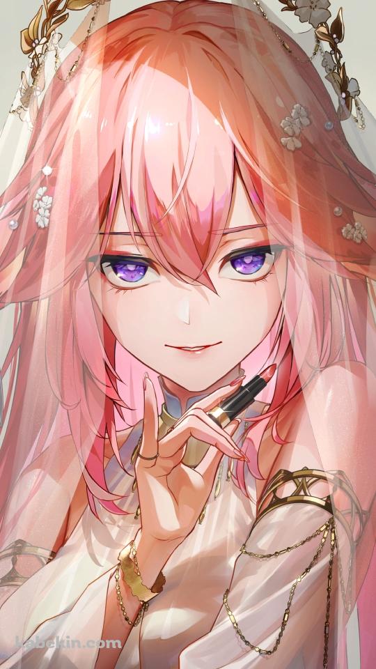 口紅を塗る綺麗な八重神子 / 原神のAndroidの壁紙(540px x 960px) スマホ用