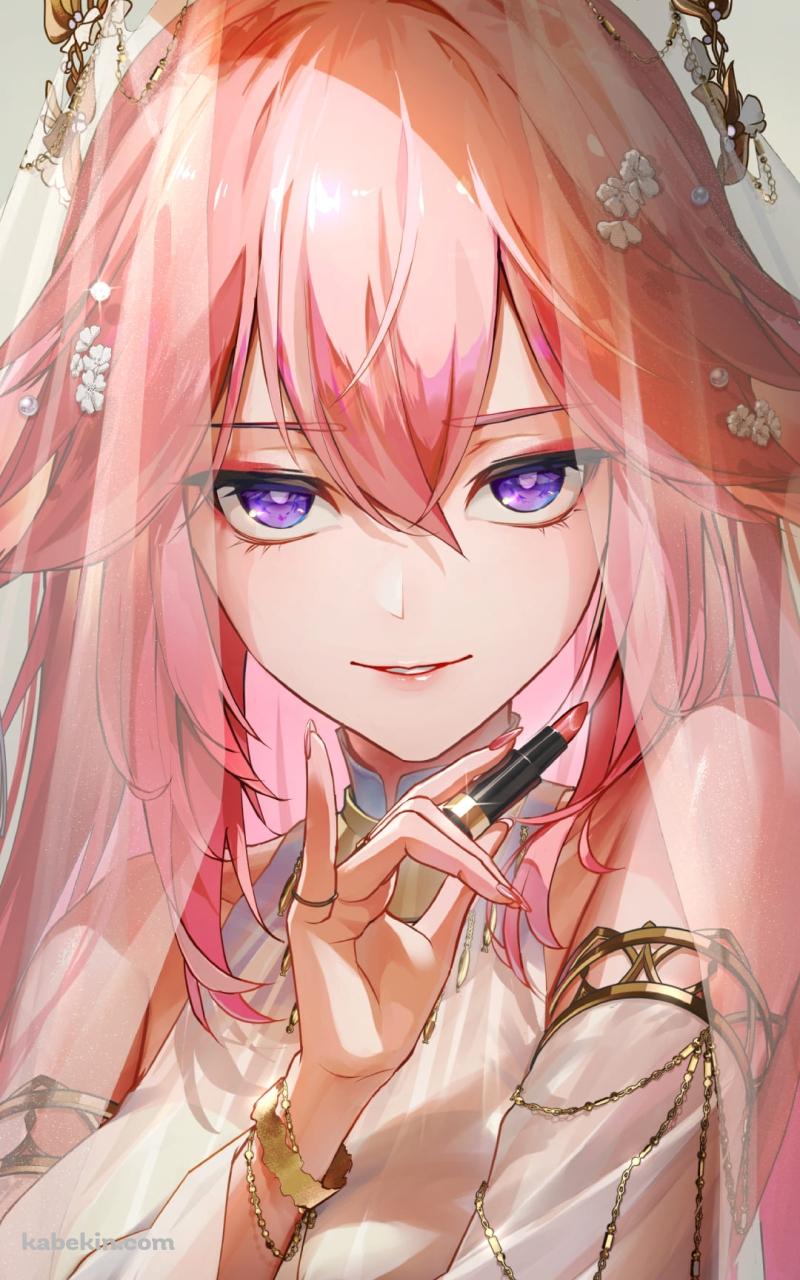 口紅を塗る綺麗な八重神子 / 原神のAndroidの壁紙(800px x 1280px) スマホ用