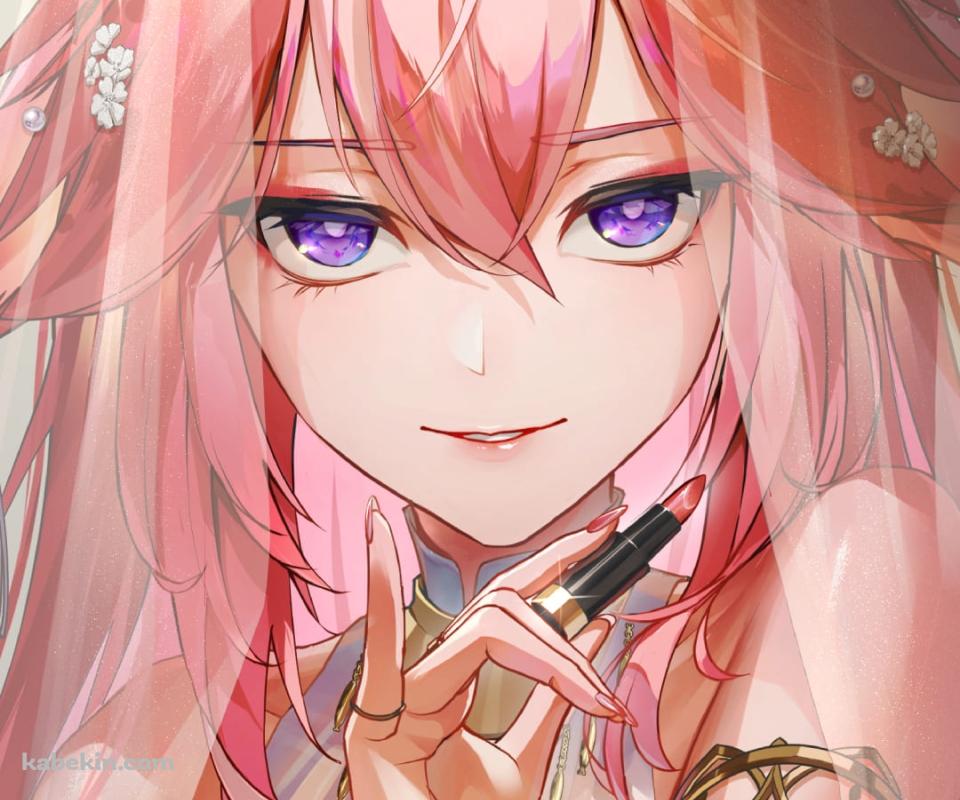 口紅を塗る綺麗な八重神子 / 原神のAndroidの壁紙(960px x 800px) スマホ用