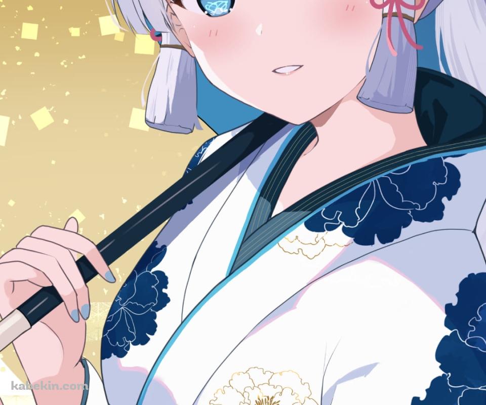 青い傘 / 青い花柄模様の着物 / 神里綾華 / 原神のAndroidの壁紙(960px x 800px) スマホ用