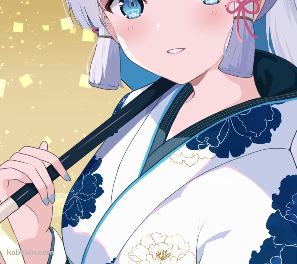 青い傘 / 青い花柄模様の着物 / 神里綾華 / 原神のAndroidの壁紙(960px x 854px) スマホ用