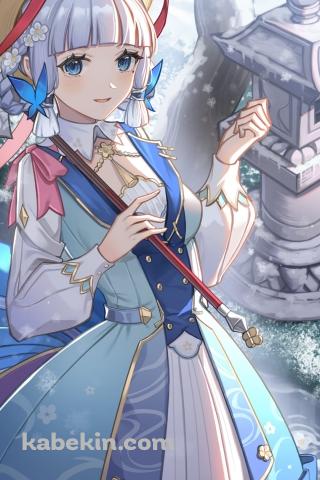 石塔と神里綾華 / 花時に訪れた手紙 / 原神のAndroidの壁紙(320px x 480px) スマホ用
