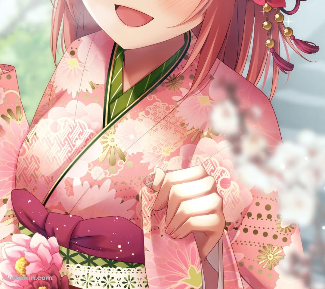 ピンクの着物を着る上原歩夢(うえはら あゆむ) / 虹ヶ咲学園スクールアイドル同好会 / ファンアート / イラストのAndroidの壁紙(1080px x 960px) スマホ用