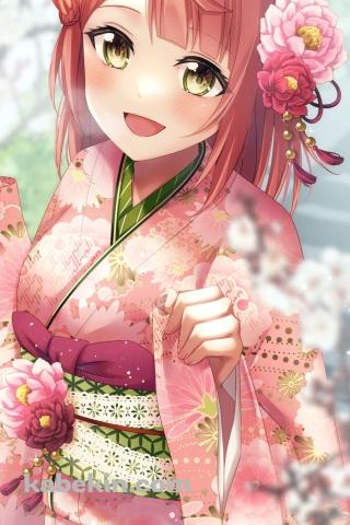 ピンクの着物を着る上原歩夢(うえはら あゆむ) / 虹ヶ咲学園スクールアイドル同好会 / ファンアート / イラストのAndroidの壁紙(320px x 480px) スマホ用