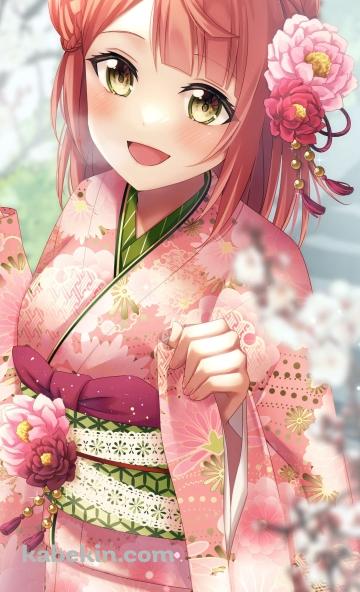 ピンクの着物を着る上原歩夢(うえはら あゆむ) / 虹ヶ咲学園スクールアイドル同好会 / ファンアート / イラストのAndroidの壁紙(360px x 592px) スマホ用