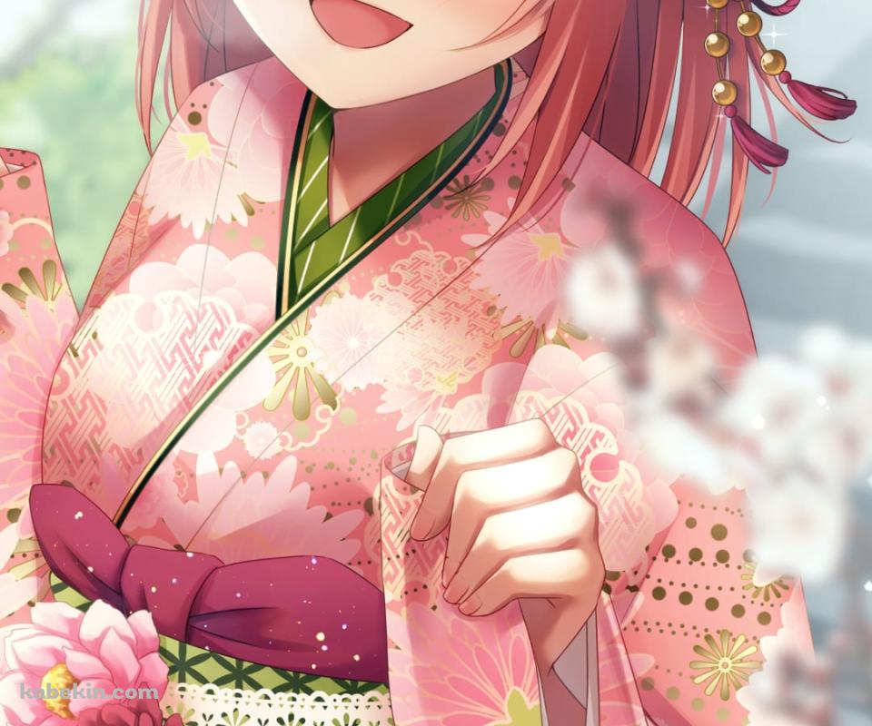ピンクの着物を着る上原歩夢(うえはら あゆむ) / 虹ヶ咲学園スクールアイドル同好会 / ファンアート / イラストのAndroidの壁紙(960px x 800px) スマホ用