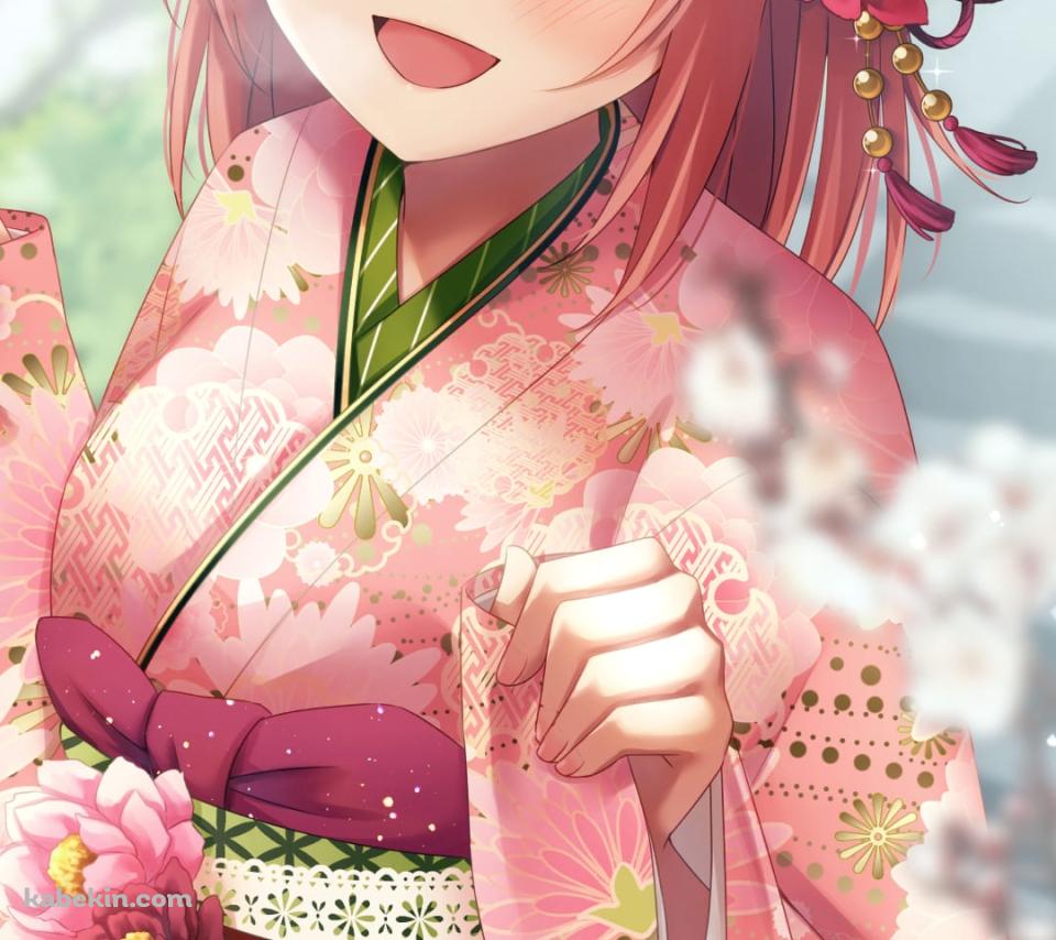 ピンクの着物を着る上原歩夢(うえはら あゆむ) / 虹ヶ咲学園スクールアイドル同好会 / ファンアート / イラストのAndroidの壁紙(960px x 854px) スマホ用