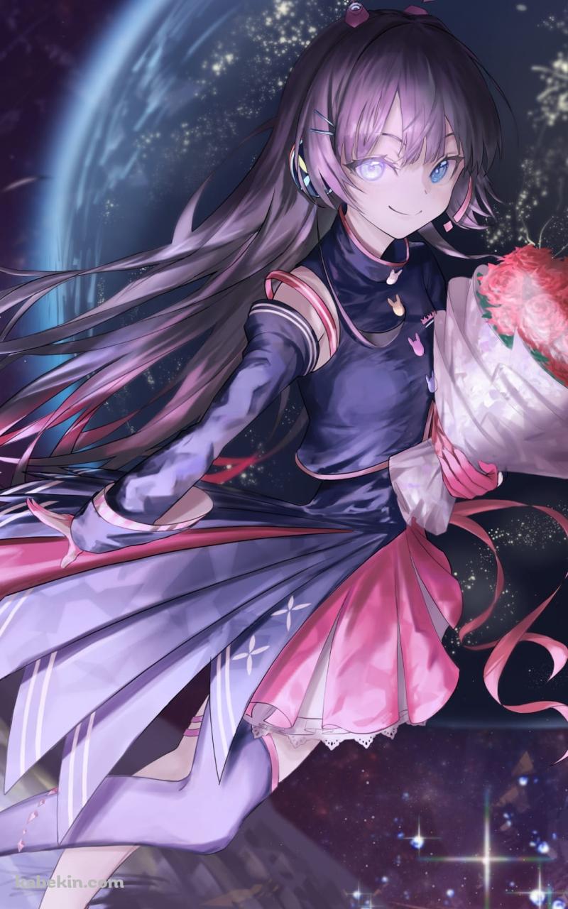 赤い薔薇を持つ月ノ美兎 / にじさんじ / バーチャルYouTuber / ファンアート / イラストのAndroidの壁紙(800px x 1280px) スマホ用