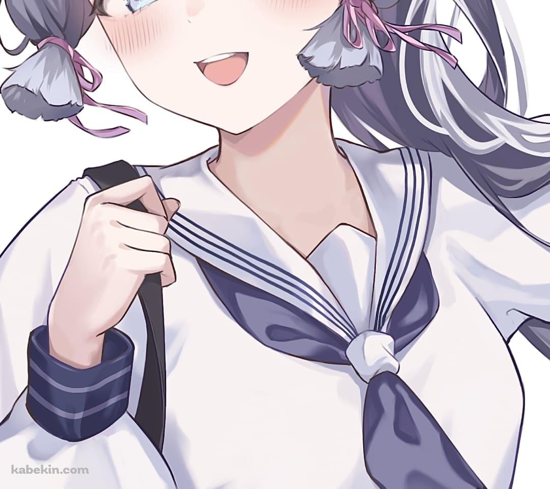 ピースをする神里綾華 / セーラー服 / かわいい / JK / 原神のAndroidの壁紙(1080px x 960px) スマホ用